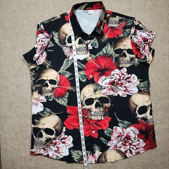 Vacation Skull Short Sleeve Button Down Shirt Mens Large #1 - Picture 4 of 5